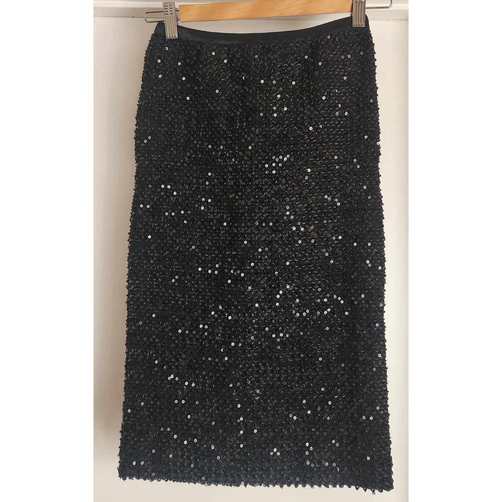 Wishlist Black Sequined Midi Skirt Size S Women Solid Straight Pencil